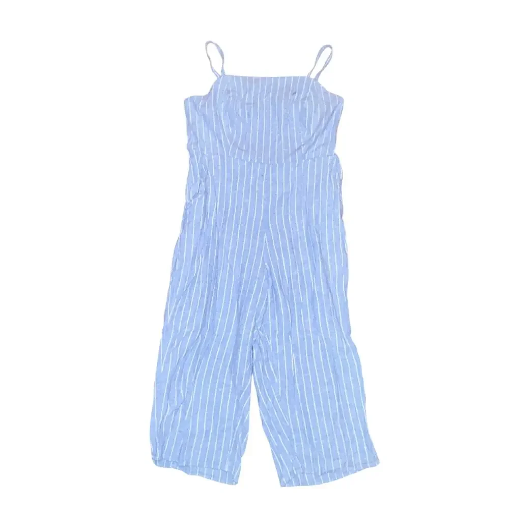 Old Navy Sleeveless Cami Jumpsuit Women's Size XL Blue Striped Linen Blend